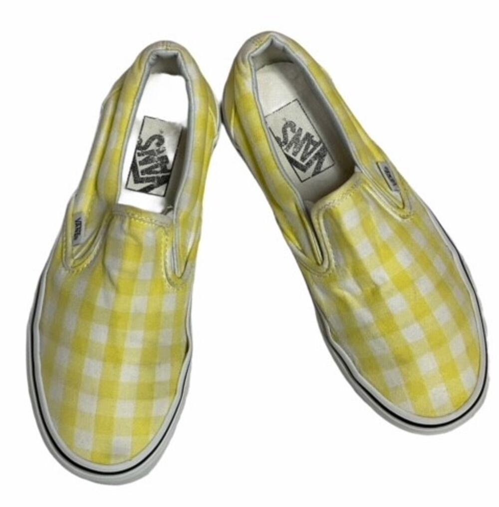 VANS yellow checked slip on shoes Sz 7.5